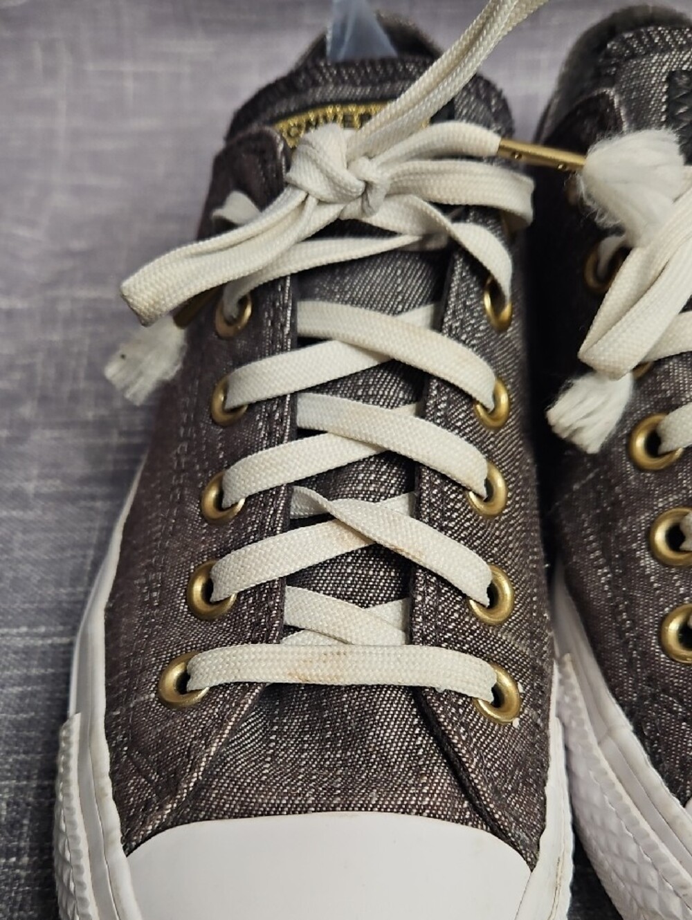 Converse Chuck Taylor All Star Ox Washed Linen Low Top Sneakers Grey Gold Accent - Picture 7 of 15